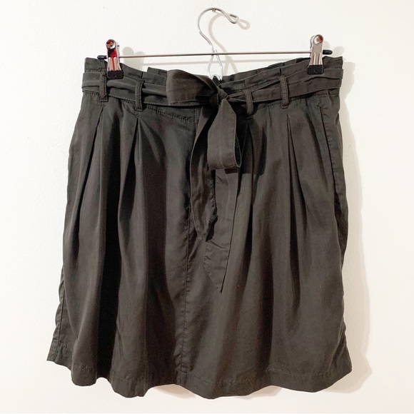 Gap Self Tie Belt Box Pleated Unlined Mini Skirt Side Pockets Size 2 Brown Gray - Picture 1 of 9